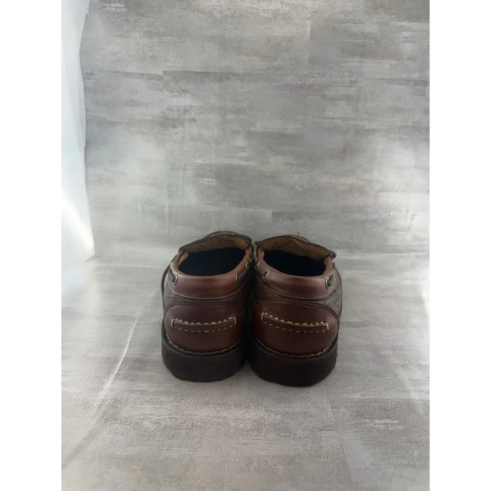 LL Bean Men Sz 9D Brown Leather Lug Sole Boat Shoes Camp Mocs 273080